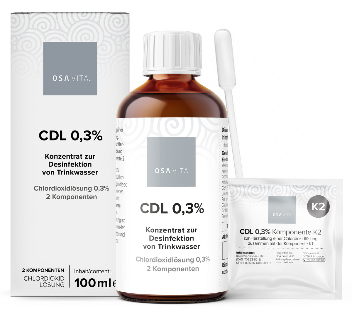 OSAVITA CDL Chlordioxid 0,3 Desinfektion von Trinkwasser, CDL Chlordioxid Konzentrat, 2 Komponenten