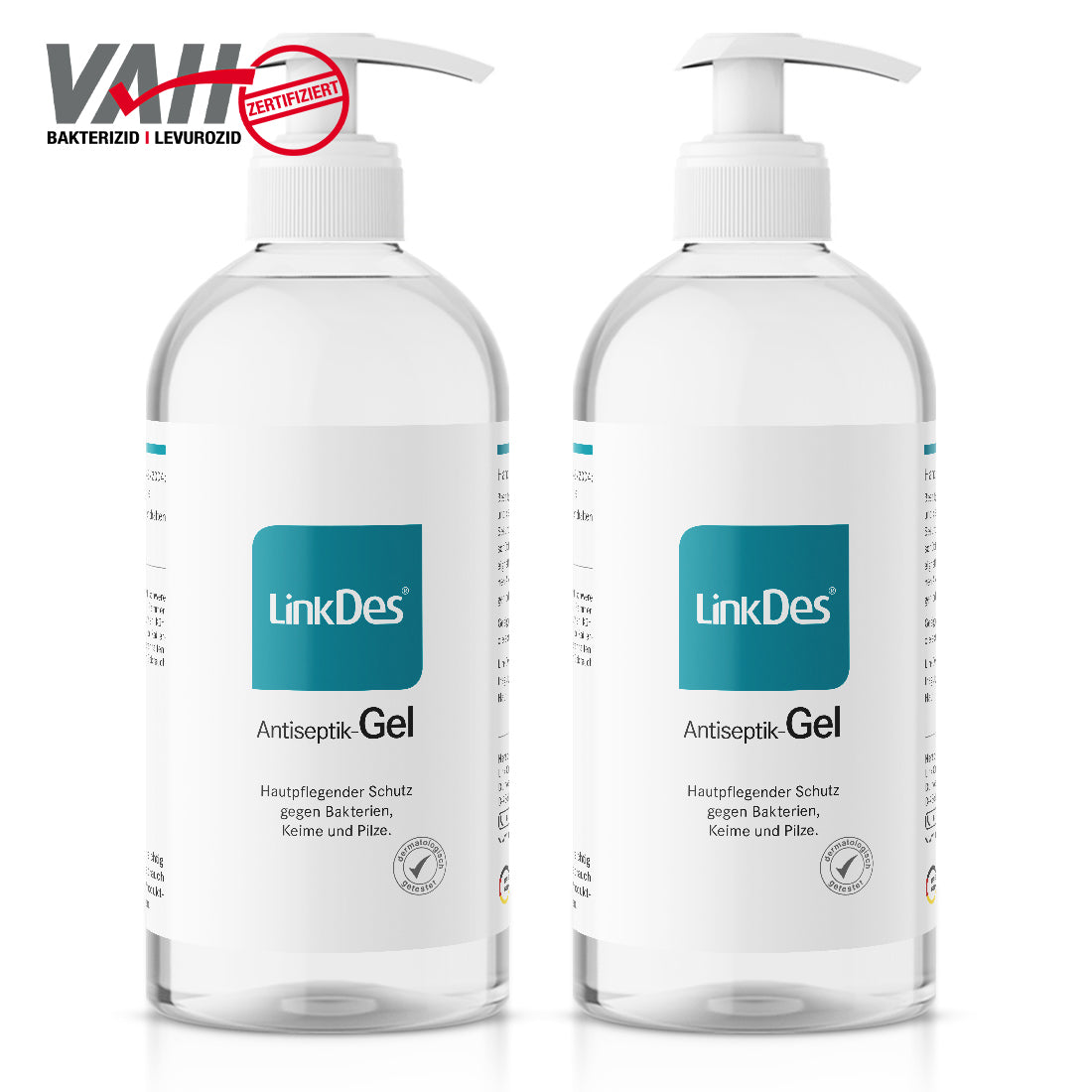 LinkDes Antiseptik Gel 500 ml Desinfektionsgel in Pumpspender Flaschen, VAH zugelassen