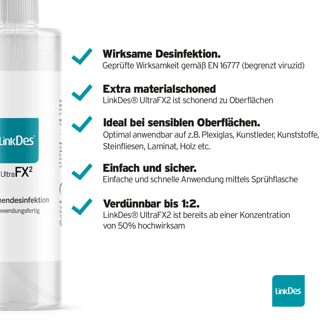 LinkDes® UltraFX2, Flächendesinfektion ohne Alkohol (3x 500 ml)