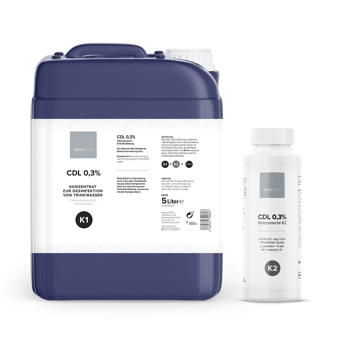 OSAVITA® CDL/CDS solution 0.3% with activator concentrate for drinking water disinfection, bulk pack