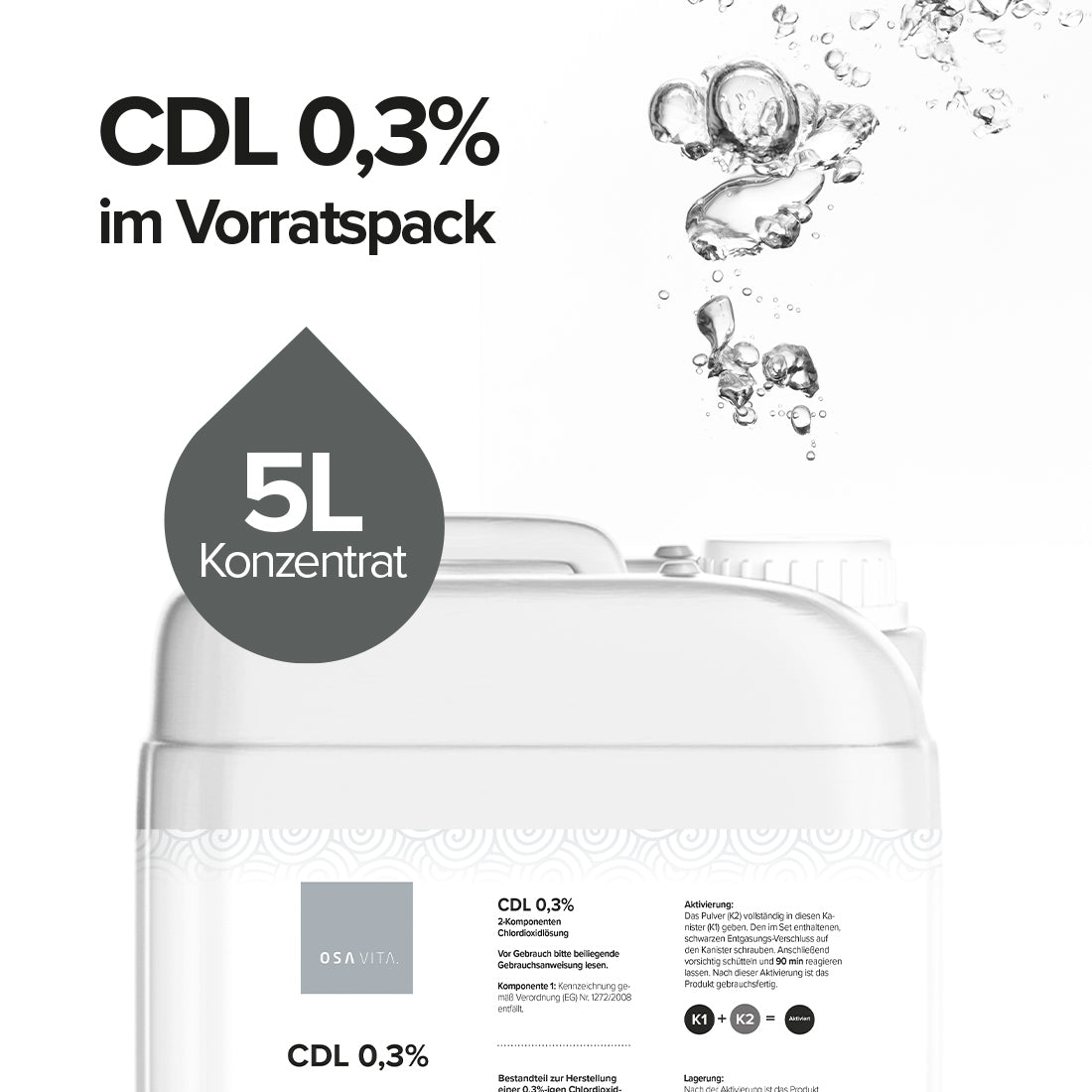 OSAVITA® CDL/CDS solution 0.3% with activator concentrate for drinking water disinfection, bulk pack