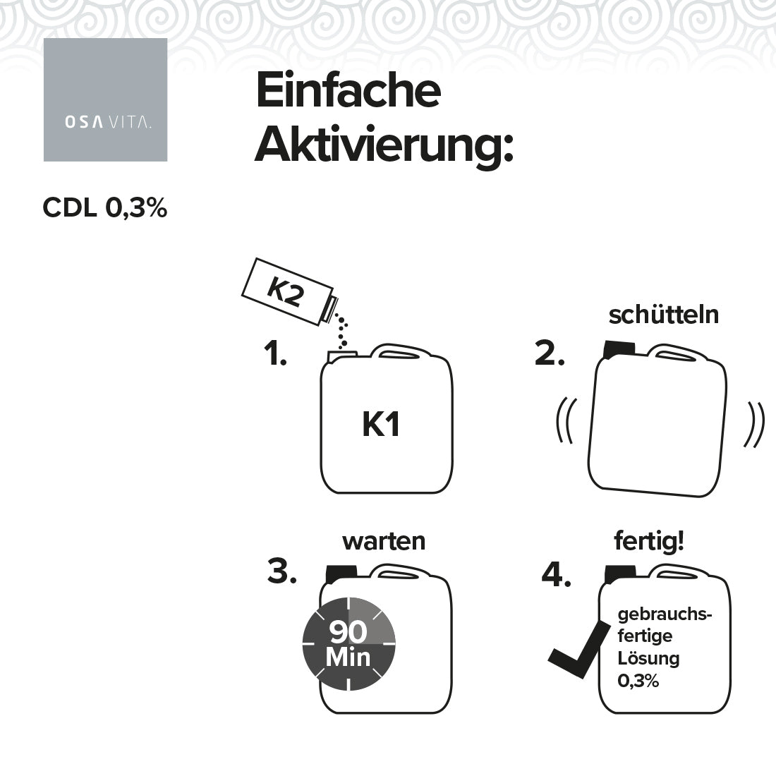 OSAVITA® CDL/CDS solution 0.3% with activator concentrate for drinking water disinfection, bulk pack