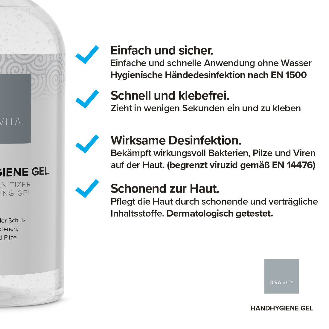 OSAVITA® Hand Hygiene Gel, disinfectant gel for hands according to EN 14476 (8x 500 ml)