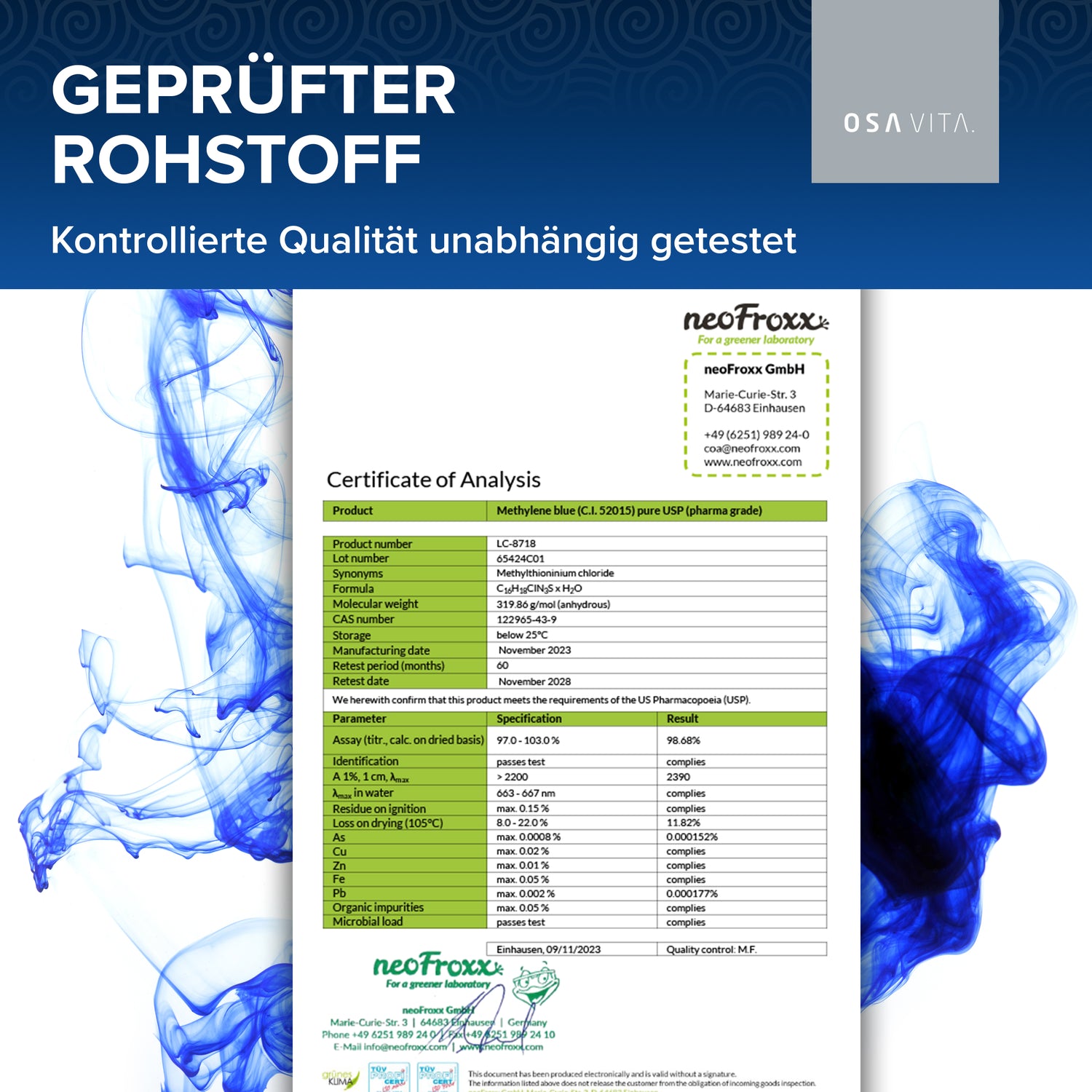 OSAVITA® Methylene Blue Solution 1% pure USP (100 ml) 