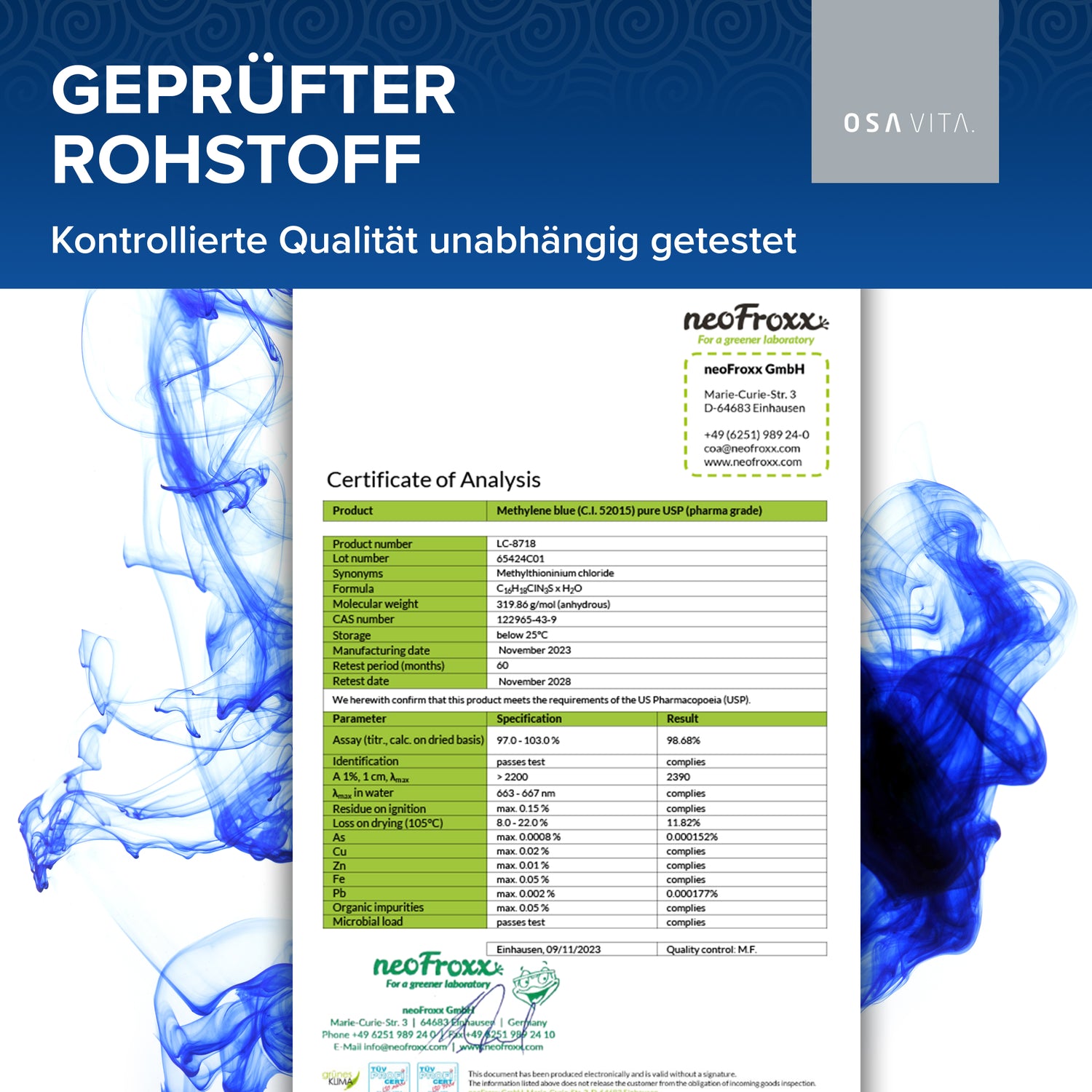OSAVITA® Methylene Blue Solution 1% pure USP (100 ml) 
