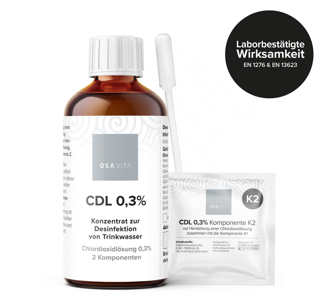 OSAVITA CDL Chlordioxid 0,3 100 ml, Desinfektion von Trinkwasser, CDL Chlordioxid Konzentrat, 2 Komponenten
