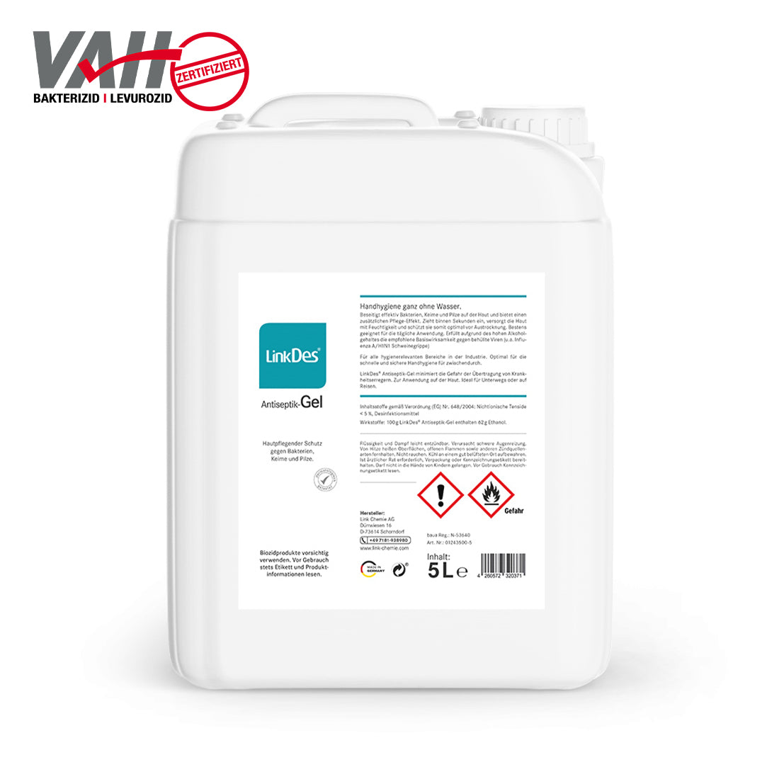 LinkDes Antiseptik Gel Kansiter 5 Liter, VAH gelistet