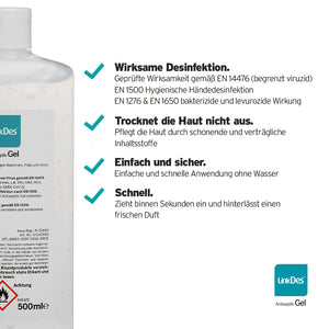 LinkDes® Antiseptik Gel, Desinfektionsgel in Eurospenderflasche (2x 500 ml)