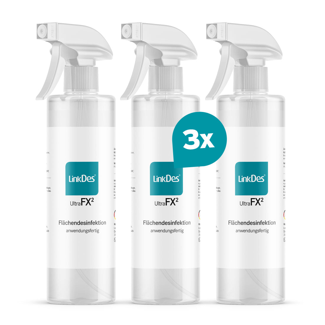 LinkDes® UltraFX2, surface disinfection without alcohol (3x 500 ml) 