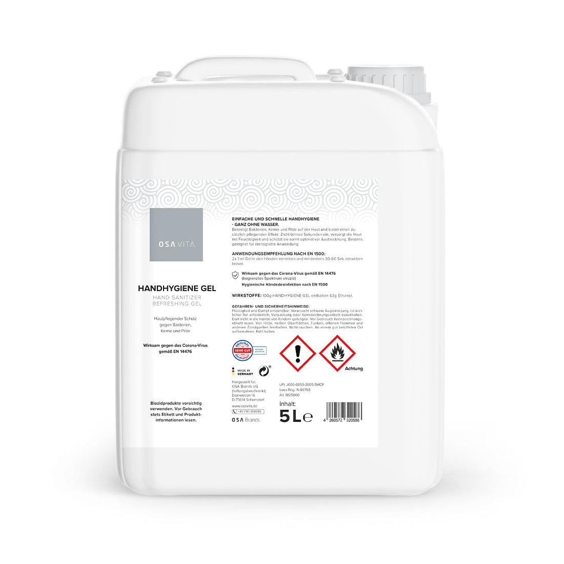 OSAVITA® Hand Hygiene Gel, Disinfectant Gel for Dispenser Systems (5 liter canister) 
